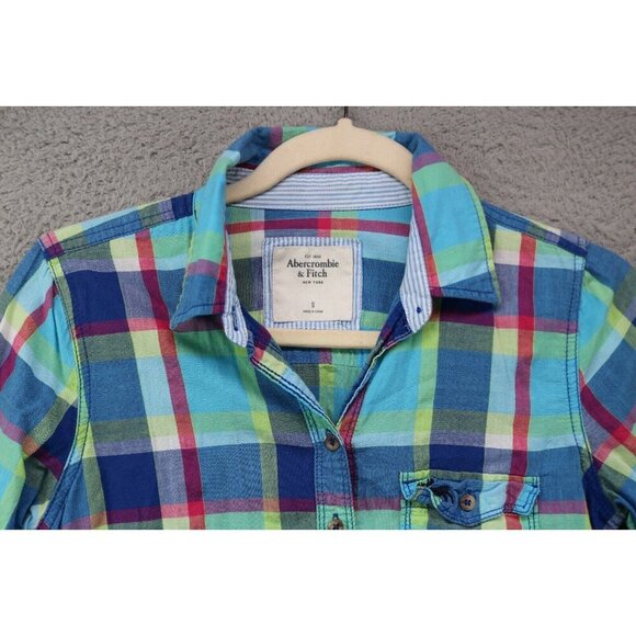 Abercrombie & Fitch Long Sleeve Plaid Button Up Top-Size Small - Picture 4 of 10